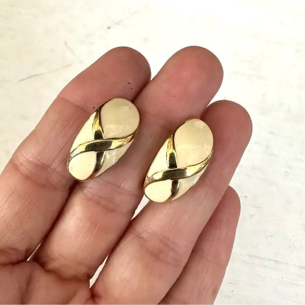 Cream gold tone clip on earrings